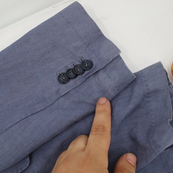 120% Lino Sports Coat medium linen Blue Unstructured notch lightweight blazer - Picture 5 of 16